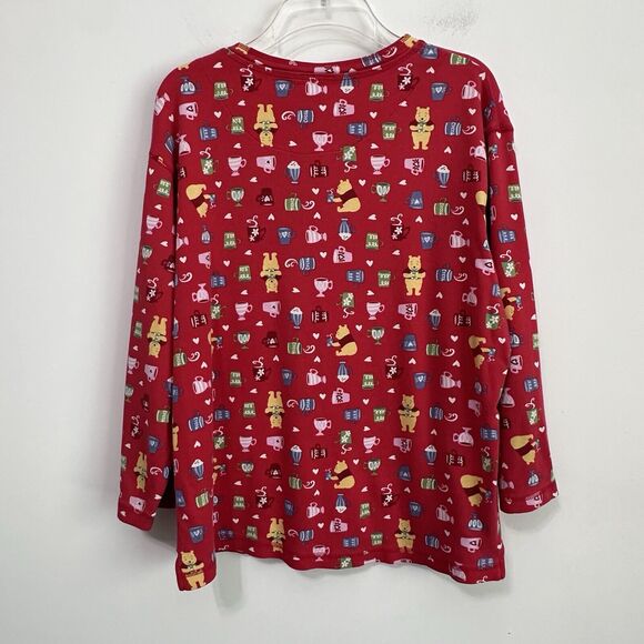 Disney Winnie The Pooh Top Henley M Red Coffee Morning Comfy PJ Shirt Long Slv - Picture 10 of 10